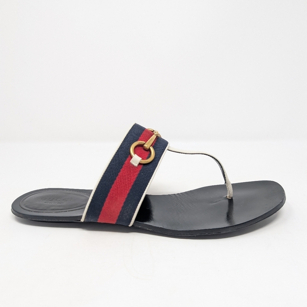 Gucci Horse Bit Thong Sandals Flip Flops White Leather Size 40 - Picture 3 of 11
